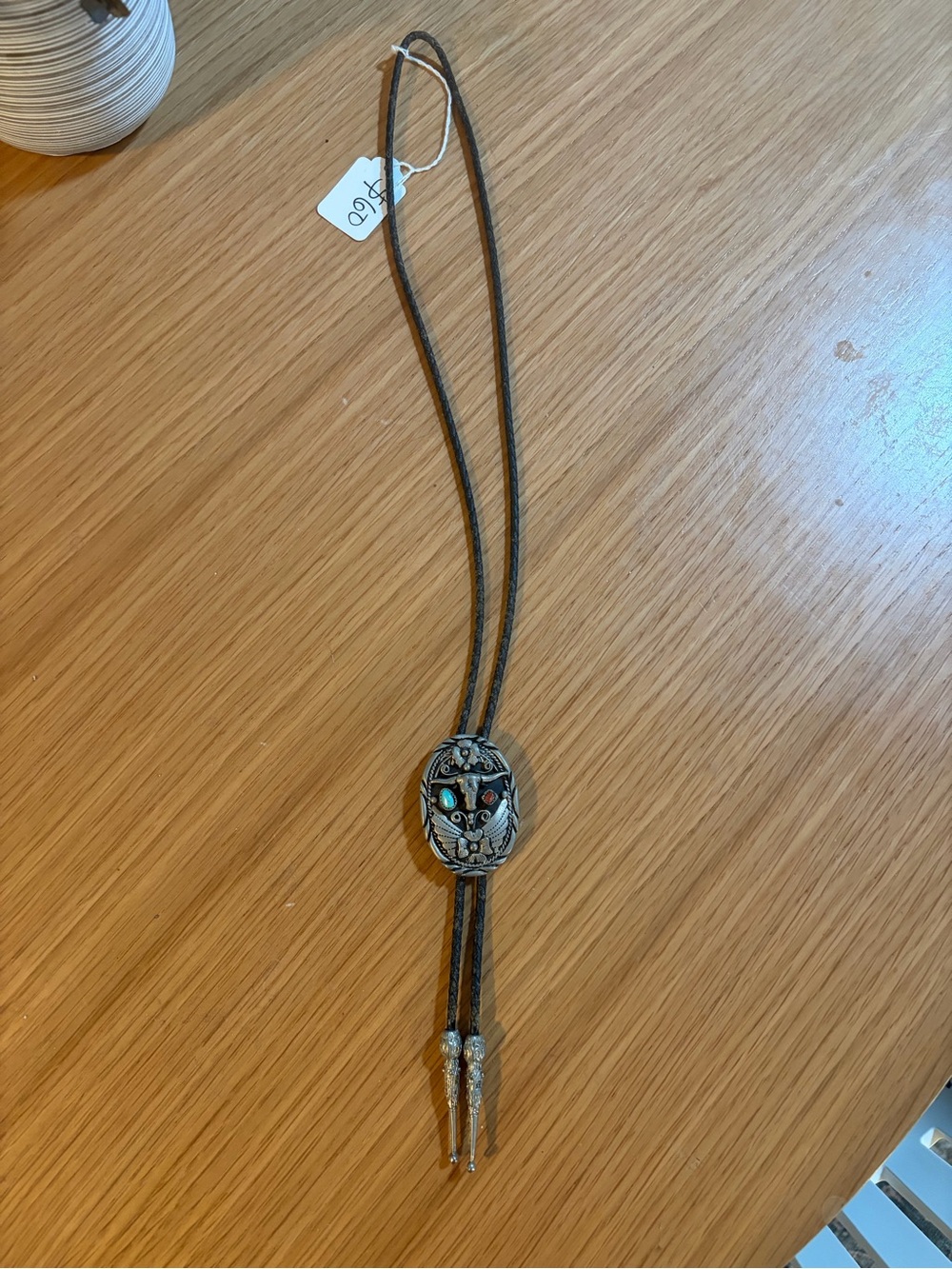Handcrafted Silver-Tone Turquoise Accent Bolo Tie Necklace